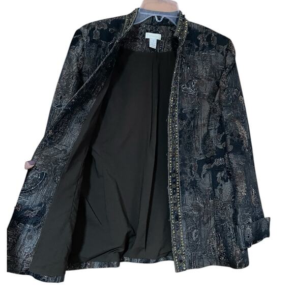 Chico's Womens Size Medium Dressy Brown Black Shimmer Sequin Bead Blazer Jacket - Picture 11 of 15